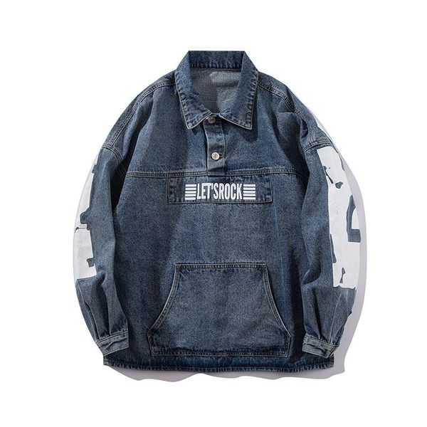 

мужские куртки мода casaul hip hop джинсовая куртка свитер балахон большой карман куртки с длинным рукавом письмо печать осень streetwear, Black;brown