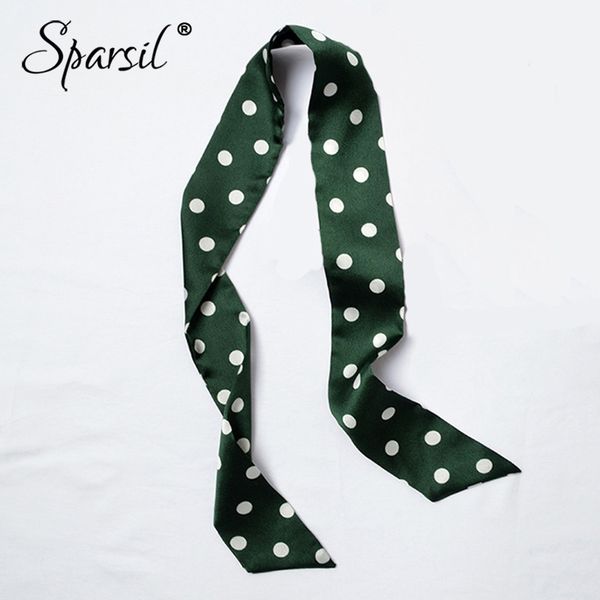 

sparsil women vintage dot narrow ribbon scarf spring new silk feeling soft thin necktie 5x90cm wrist strap waist belt for female