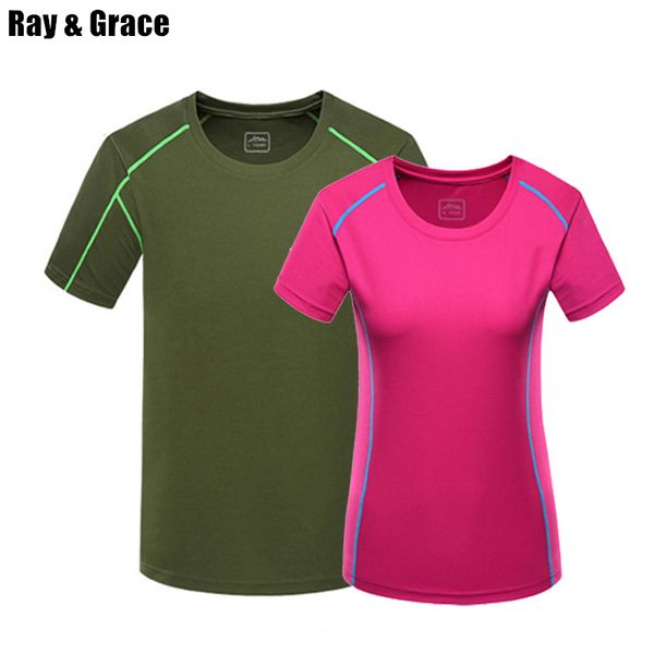 

ray grace summer quick dry sport shirt men anti sweat hiking camping trekking running outdoor sport t-shirt for women, Gray;blue