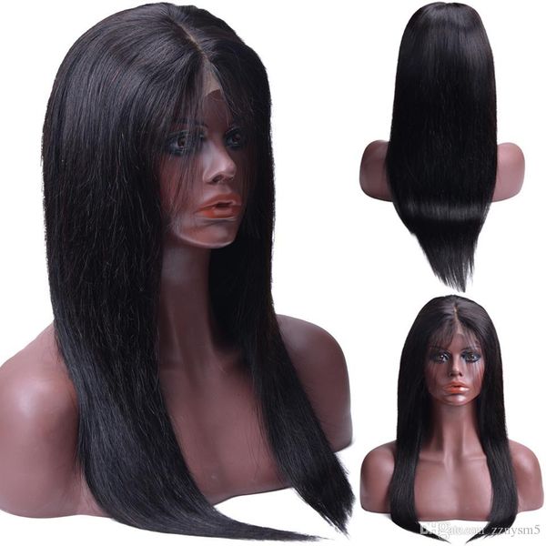 

24inch фронт шнурка человеческих волосы парики естественного цвет бразильского straight фронт шнурок закрытие парики remy парики человечески, Black