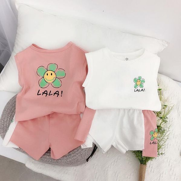 

2020 new girls 2 pcs set t-shirt+shorts fashion summer cotton girls suit 2-7 years hv220, White