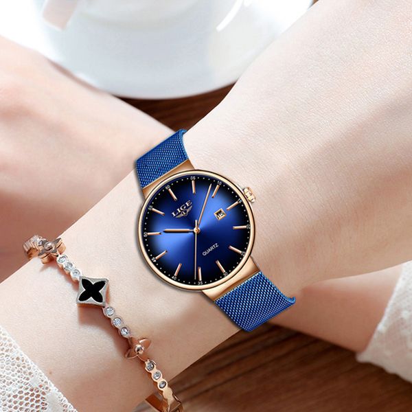 

new lige watch women ultra-thin dial stainless steel waterproof women watches ladies casual fashion date sprot clock, Slivery;brown