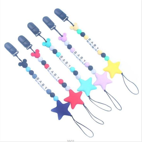 Infant Schnuller Clips Neugeborenen Big Star Nippel Beißring Molaren Brief Perle Schnuller Halter Baby Zahnen Nippel Halter Kinder Kauen spielzeug B862