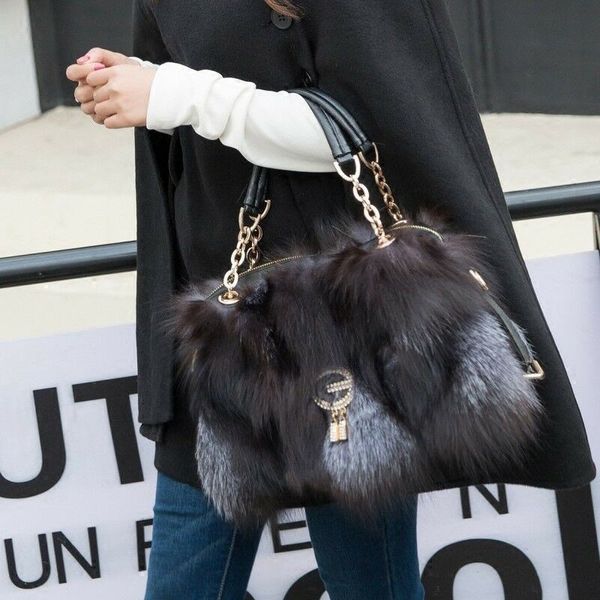 

handbag fox fur messenger shoulder plush female new fur bag cnwxv, Red;black