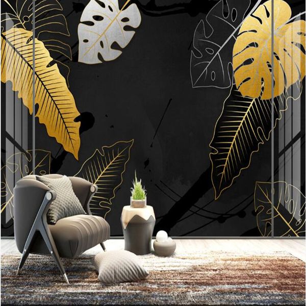 

milofi custom 3d hand drawn tropical plant leaves large tv bedroom background wallpaper mural