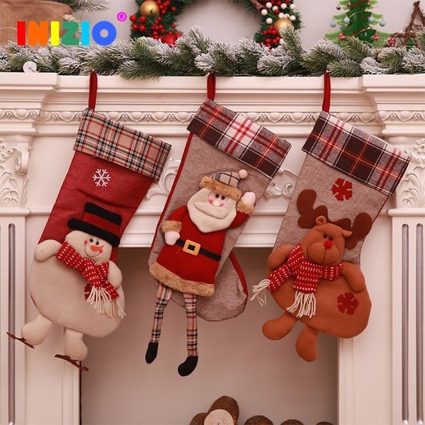 

2019 santa snowman elk christmas stockings socks christmas decorations 44cm*22cm new year gift candy bags children gift bag