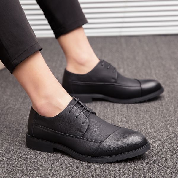 

men shoes leather oxfords shoes for male fashion casual footwear british flats wedding party soft zapatos piel hombre, Black