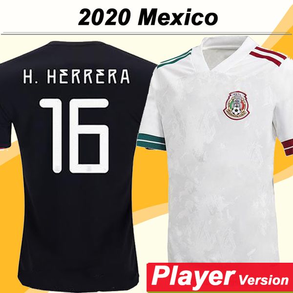 

19 20 mexico chicharito mens player version soccer jerseys h.lozano a.guardado home away football shirts lozano r.jimenez h.herrera uniforms, Black;yellow