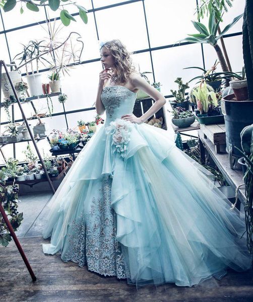 

2019 strapless lace applique ball gown quinceanera dresses floor-length sweet 16 dresses sleevesless vestidos de quinceanera, Blue;red