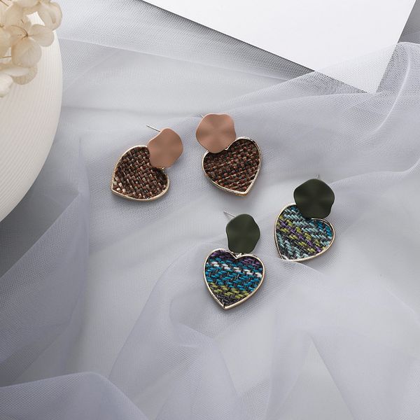 

korea 2019 winter new knit heart irregular wafer drop earrings for women girls retro jewelry femme oorbellen brincos, Silver