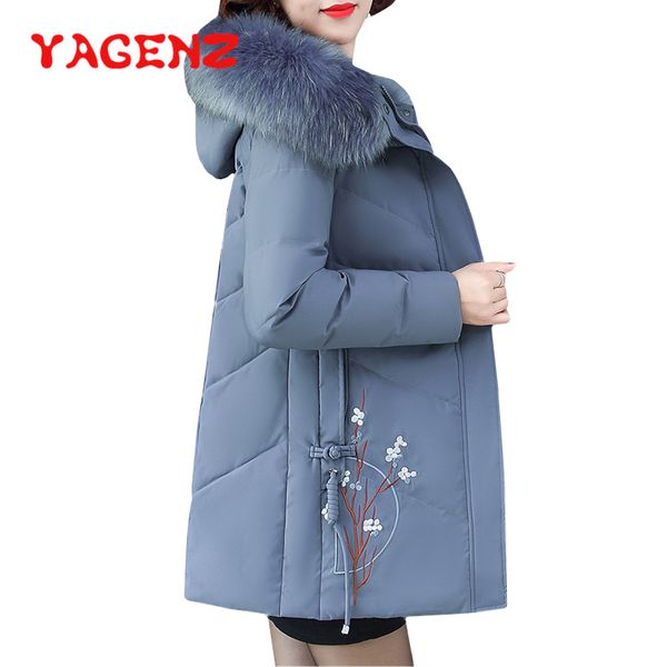 

yagenz зимняя куртка женщин большой меховой пояс с капюшоном толстые плюс размер вниз ветровки длинные женщины пальто куртки тонкий теплая з, Black