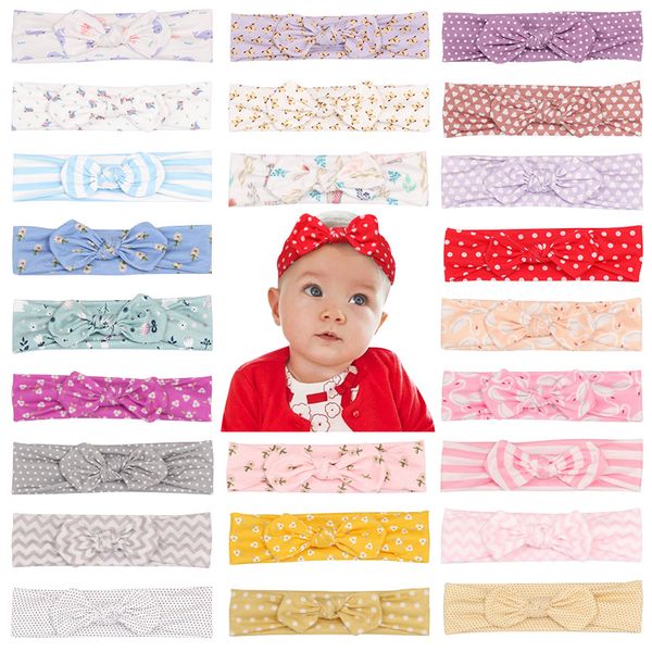 

striped print headband knotted children's headband elastic wave dot hair band european and american baby headdress 24 styles, Slivery;white