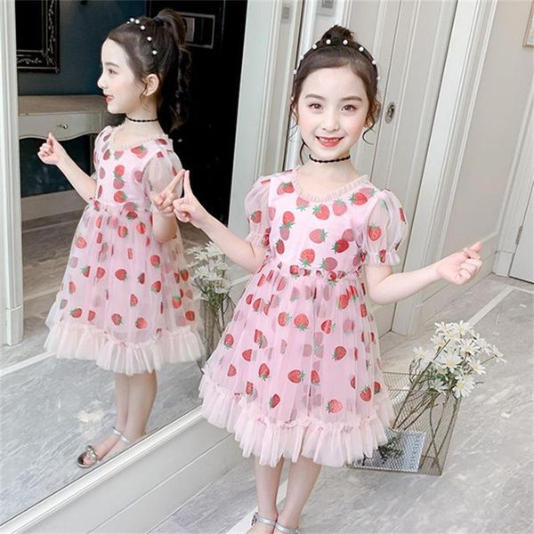 

y135 детское летнее сетчатое платье 2020 new girl пушистое тюлевое платье baby strawberry princess с хлопчатобумажной подкладкой, Red;yellow