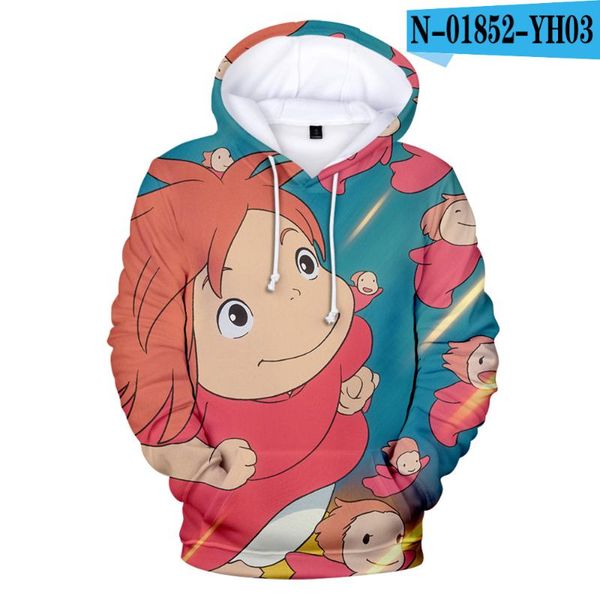 

new 3d anime ponyo on the cliff hoodies teenage couples hip hop hoodie sweatshirt 3d cartoon ponyo long sleeve loose boys coats, Black
