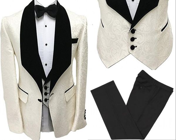 Ivory Jacquard Tuxedos noivo Homemnes Men Suit