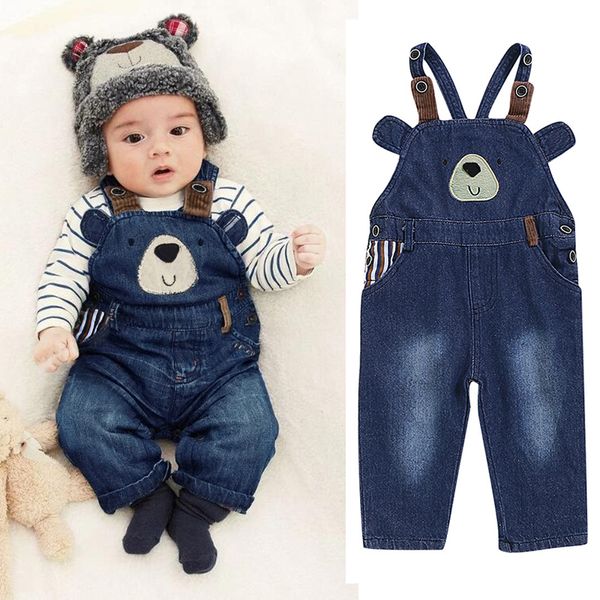 

spring children's clothing baby boys jeans denim baby girls jeans kids clothes suspender pants overalls cartoon long trousers y200704, Blue