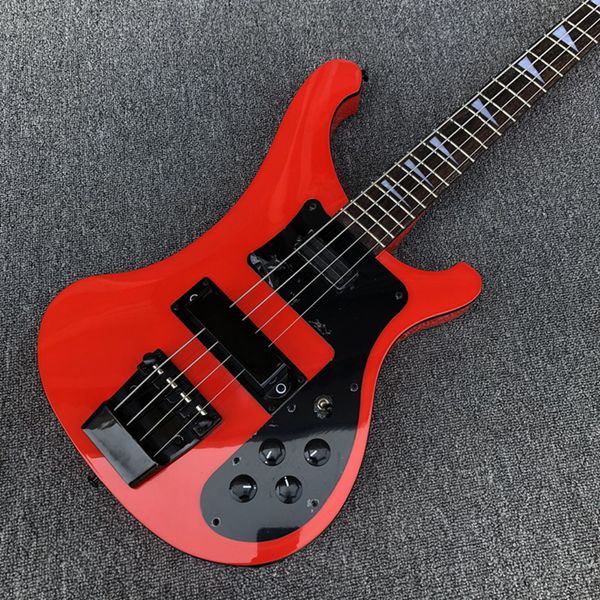 Лучший RIC качества Binding 4 Strings Red 4003 Electric Bass Guitar Black Body, черное Оборудование, палисандр Накладка треугольник White Pearl Inlay