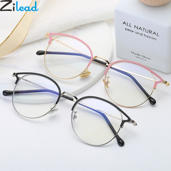 

zilead anti blue light round cat ears eyeglasse frame women&men computer eye protection eyewear optical spectacle glasses unisex, Silver