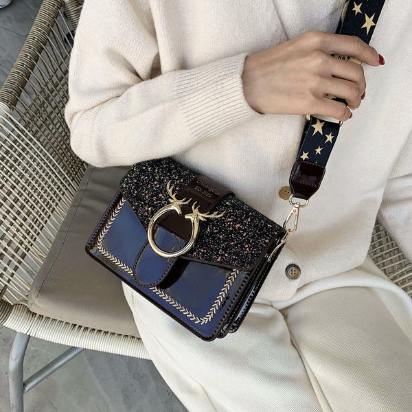 

patent leather bag women 2019 new fashion wide shoulder strap messenger wild texture shoulder small square bags sac a main femme