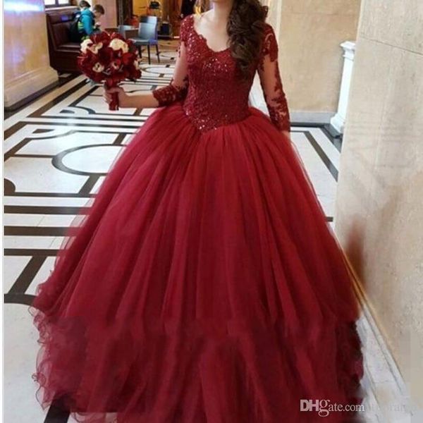 Burgundy Wine Red 2020 Ball Gown Wedding Dresses V Neck Beaded