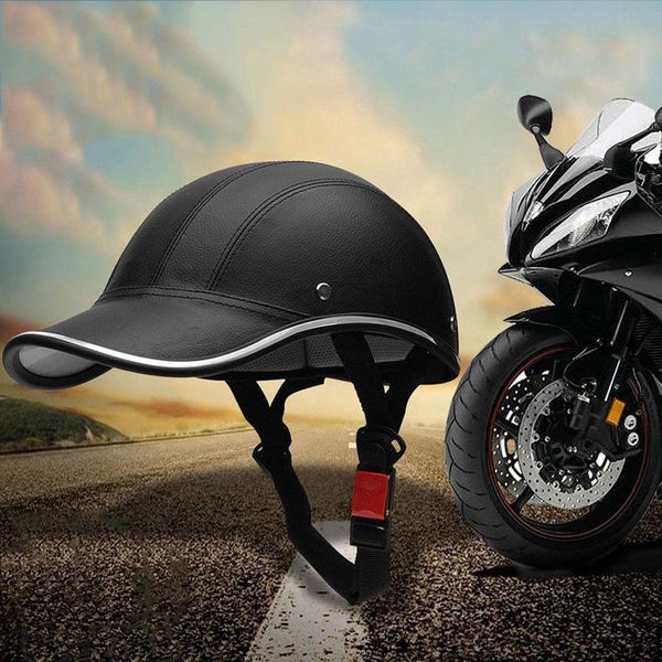 

1pc pu leather motorcycle open half face helmets bicycle scooter helmet baseball cap protective helmets