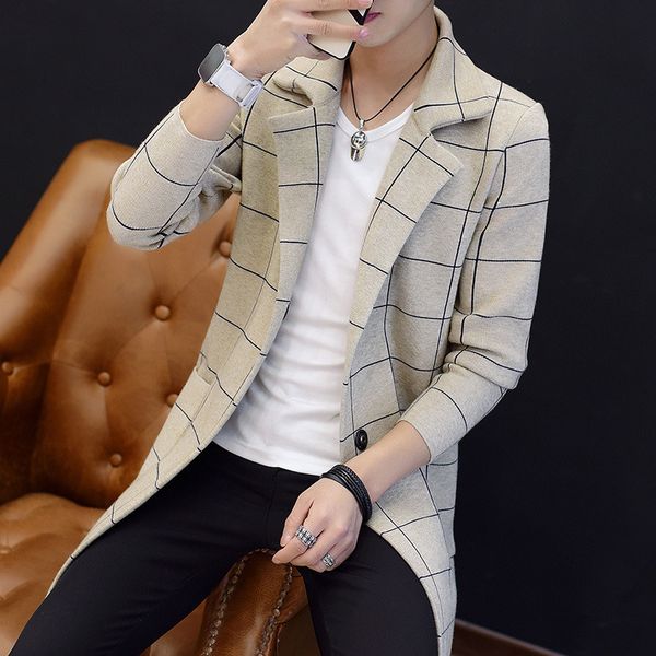 

men's wool & blends fashion men casual blazer autumn 2021 slim plaid single breasted trench coat teenager design pea manteau homme blac, Black