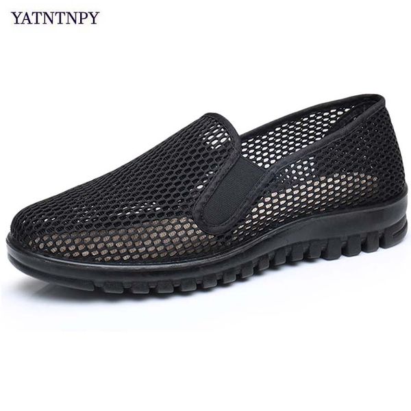 

yatntnpy summer mesh shoes men slip-on flat sapatos black lhollow out comfortable father shoes man casual moccasins espadrilles