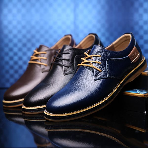 

2019 new men oxford genuine leather dress shoes brogue lace up flats male casual shoes footwear loafers men big size 38-44, Black