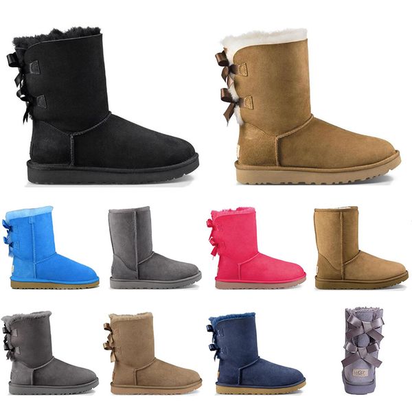 

with socks uugg australia boots for women classic ankle short bow fur boot snow winter triple black chestnut navy grey women shoes