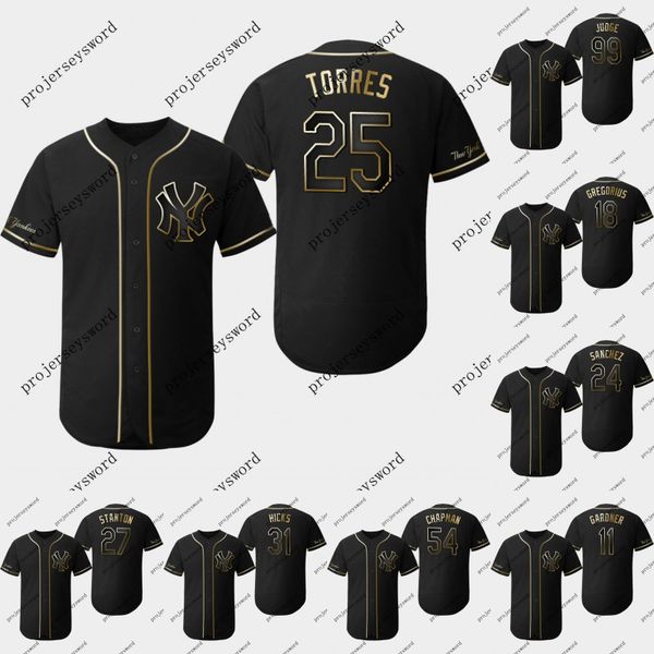 

Gleyber Torres 2019 Golden Edition Jersey Didi Gregorius Gary Sanchez Giancarlo Stanton Aaron Judge Yankees Baseball Jerseys