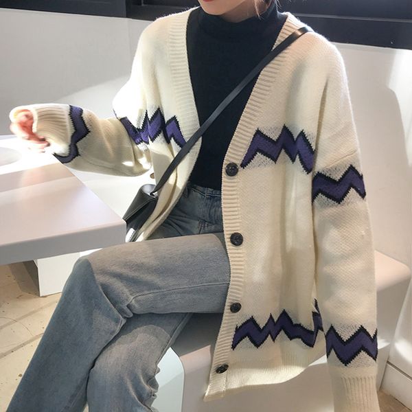 

3 colors 2018 korean chic style autumn and winter vintage style o neck knitted sweaters womens cardigans womens (f1341, White;black