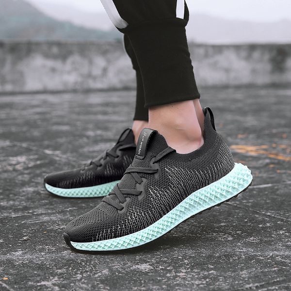 

2020 men's sports shoes spring mesh fly woven breathable casual 4d printed running shoes large size size 39-46, Black