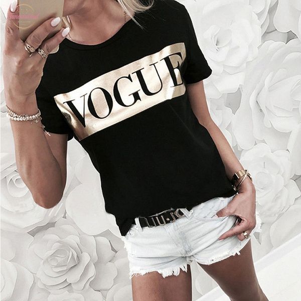 

women vogue print t shirt casual short sleeve white letter print summer cotton t shirt laides tee wdc2084