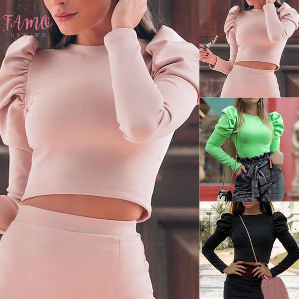 

womens chiffon blouse fashion women casual o neck solid color puff full sleeve blouse shirt womens blouse, White