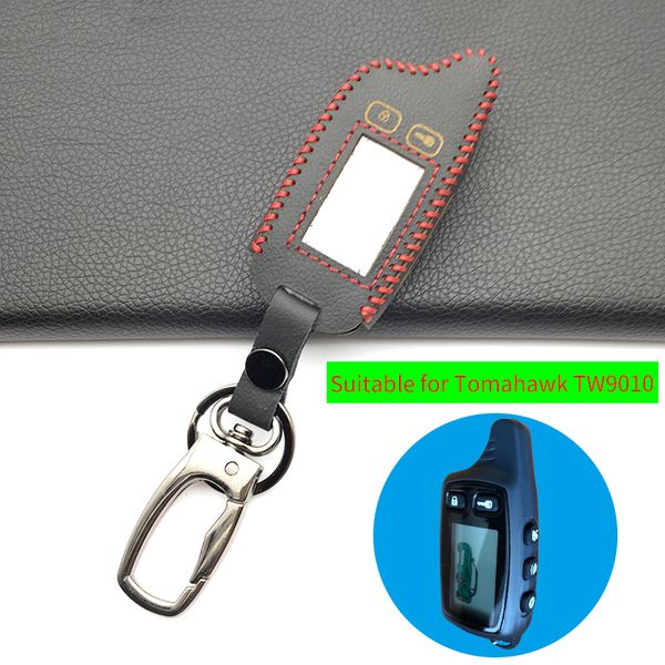 

tw 9010 lcd remote control keychain leather key fob case for russian version tomahawk tw9010 two way car alarm system tw-9010