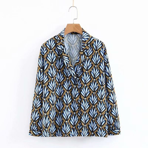 

xz40-1969 european and american fashion shirt blue flowers, Black;brown