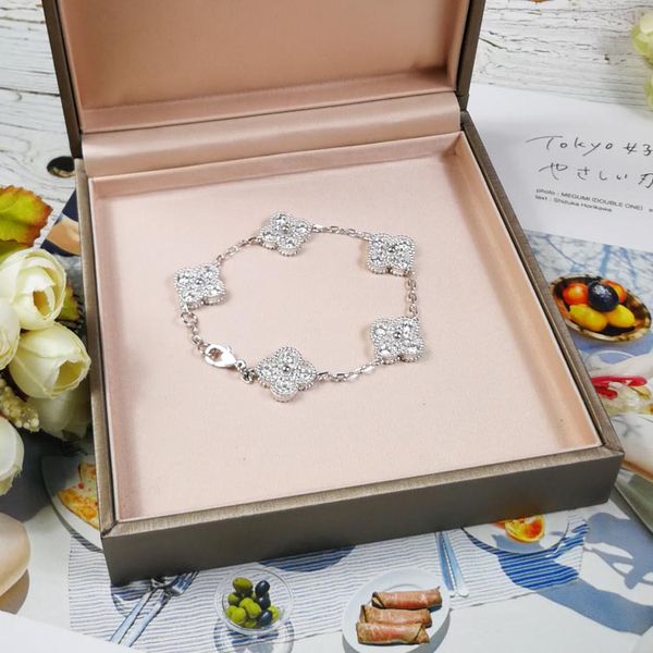 

new arrival s925 sterling silver luxurious women bracelet with five flower and diamond style charm jewelry chrismas gift ps6287a, Golden;silver