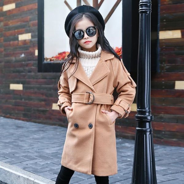 

Autumn Winter Spring Jacket For Girls Baby Big Girls Winter Wool Coat Long Kids Children's Outerwear Trench, Khaki