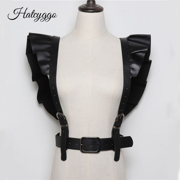 

hatcyggo women leather belt female slim body bondage cage punk harness waist straps suspenders fashion belt accessories y200117, Slivery;black