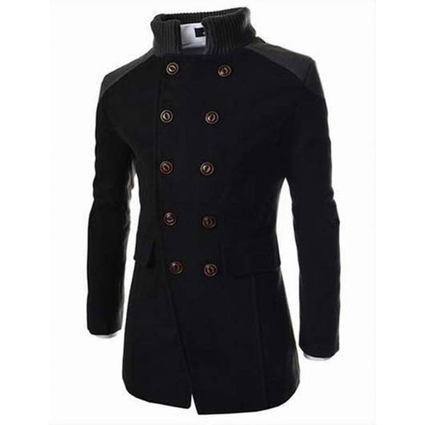 

plus size 3xl double breasted winter woolen coat bussiness men long outwear casual lapel overcoat locomotive punk casual coat, Black