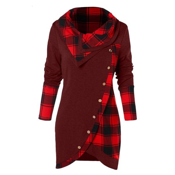 

woman clothes designer hoodie winter women shirt button girl clothing women turtleneck tartantunic sweatshirt patchwork pullover, Black