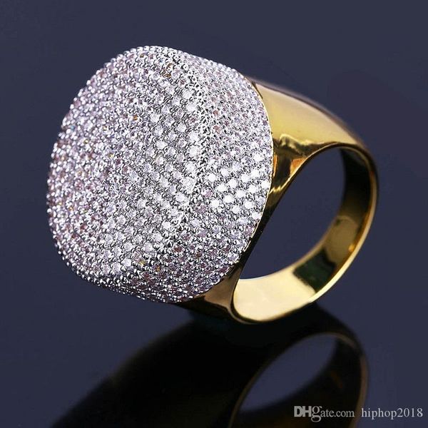 

mens hip hop золотые кольца ювелирные изделия мода iced out кольца высокое качество драгоценных камней симуляторы алмазные кольца для мужчин, Golden;silver
