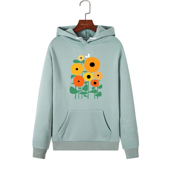 

hoodies women new flower print hoodie pullover long sleeve clothes pocket hooded sweatshirt winter coat women casual streetwear, Black