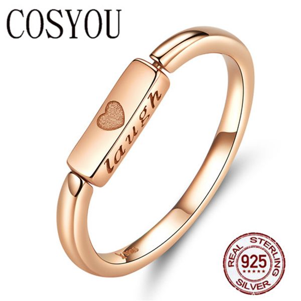 

cosyou 2019 flipping finger ring for women genuine 925 sterling silver live laugh engrave courage rings 2019 new design scr587, Golden;silver
