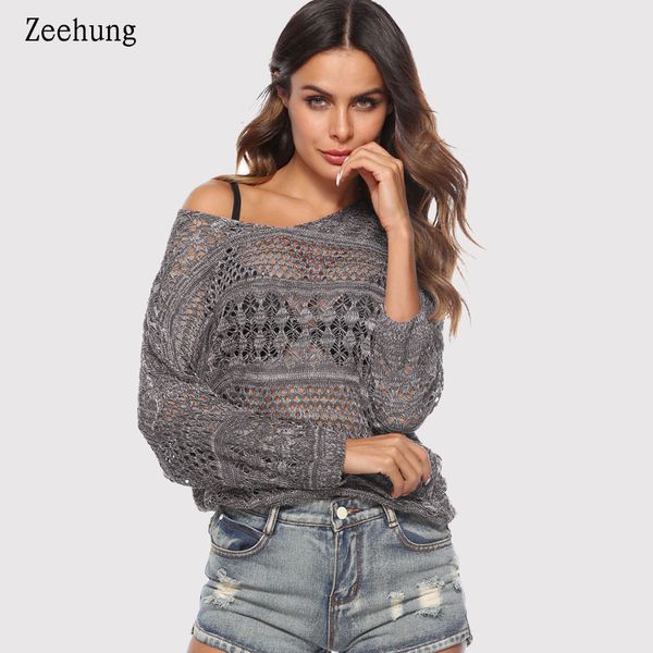 

trendy 2019 summer o-neck hollow out batwing sleeve sweater female sense loose long-sleeved shirt, White