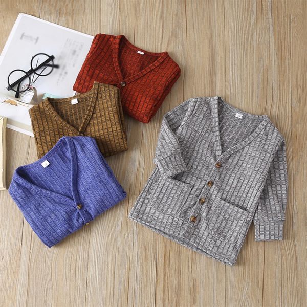 

coat baby boys girls cotton solid color fashion v-neck cardigan new spring and autumn 2019, Blue;gray