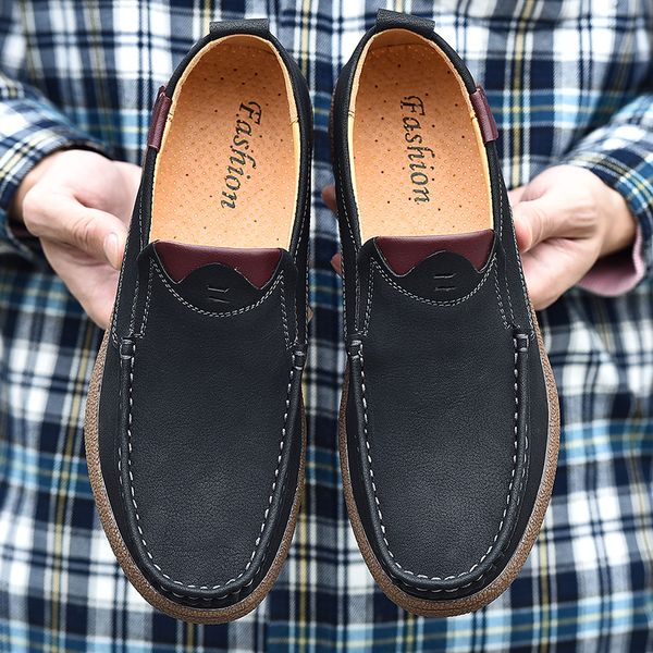 

2019 new leather men loafers breathable mens shoes casual moccasins light casual driving men's flats oxfords shoes hc-197, Black