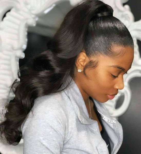 

new arrival human ponytail drawstring wet wavy ponytails clip in hair extensions 55cm,22" pony tail horsetail human hairpieces 140g, Black