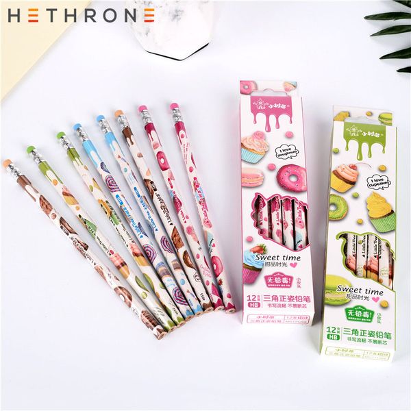 

hethrone 12pcs donut simple pastel pencil set student pencils for school cute chancellory writing drawing pencil set stationery