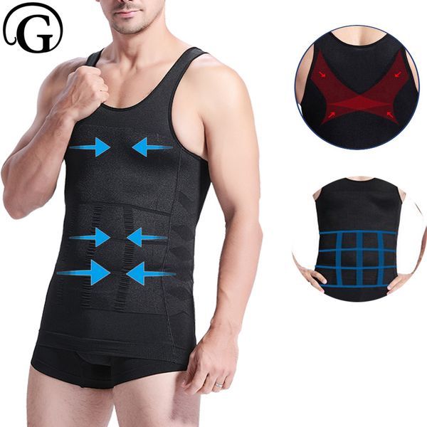 

abdominal corset prayger body shaper slim t shirts men shaper slimming belly tank gynecomastia compression chest vest, Black;brown